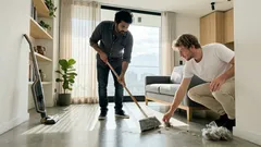 El truco del papel film en la escoba para atrapar pelos y pelusas en menos pasadas