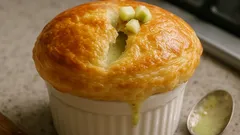 Crema de zapallo italiano con hojaldre: crujiente arriba, sedosa abajo