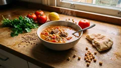 Harira marroquí bien espesita: sopa de tomate, garbanzos y lentejas para el frío