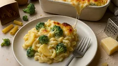 Pasta al horno con brócoli y papa: cremosa, gratinada y rendidora